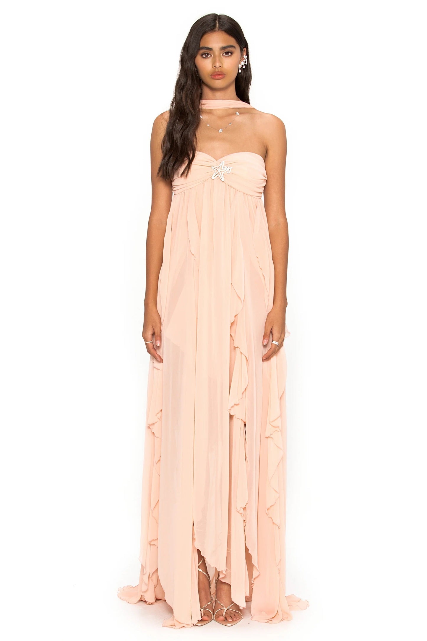 Strapless Ruffle Gown | Elegant Drape | Formal Flow