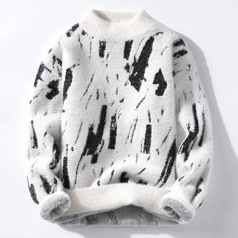 Abstract Knit Sweater | High Neck | Soft & Artistic
