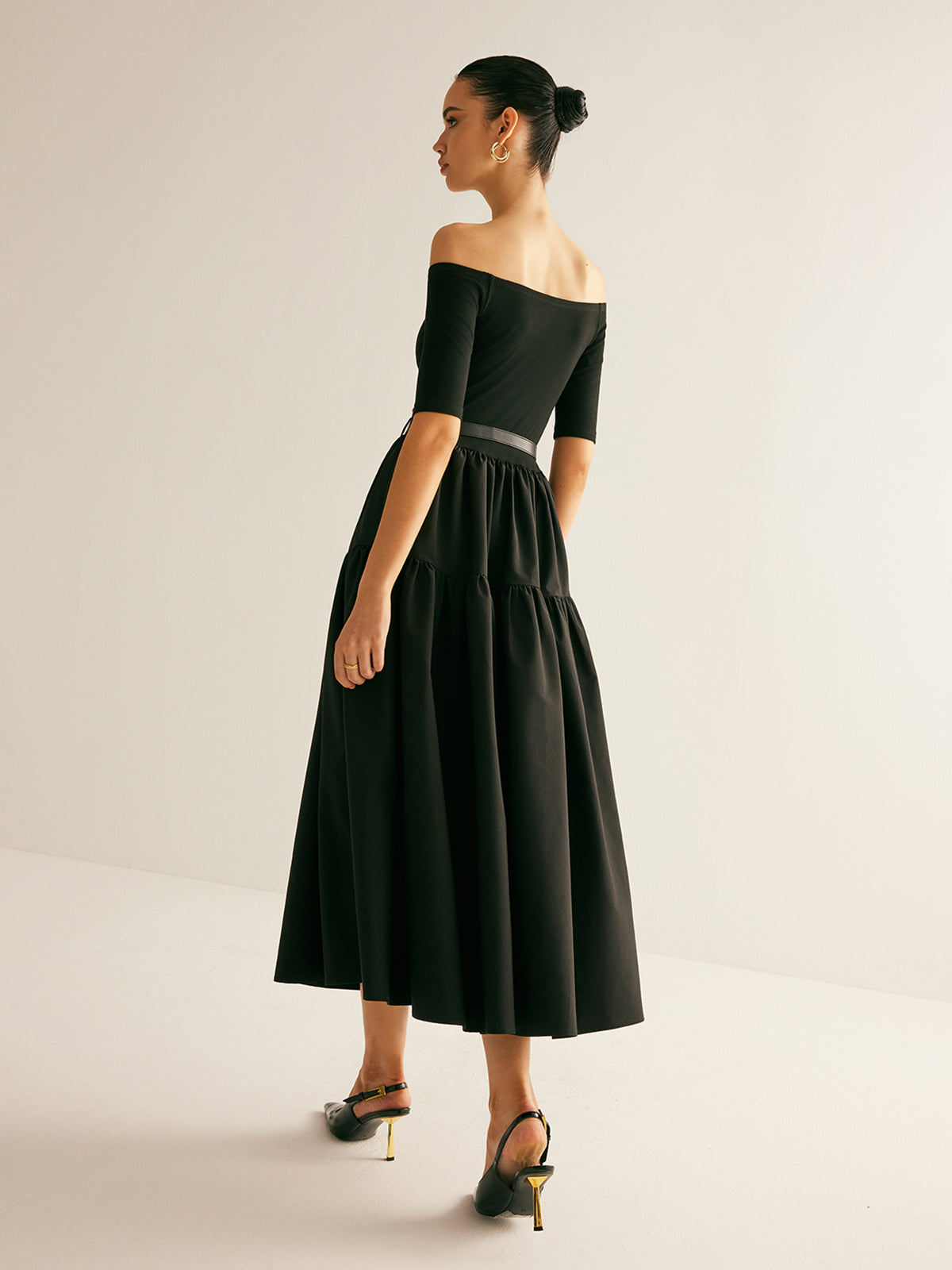 Off-Shoulder Midi Dress | Belted | Elegant & Timeless