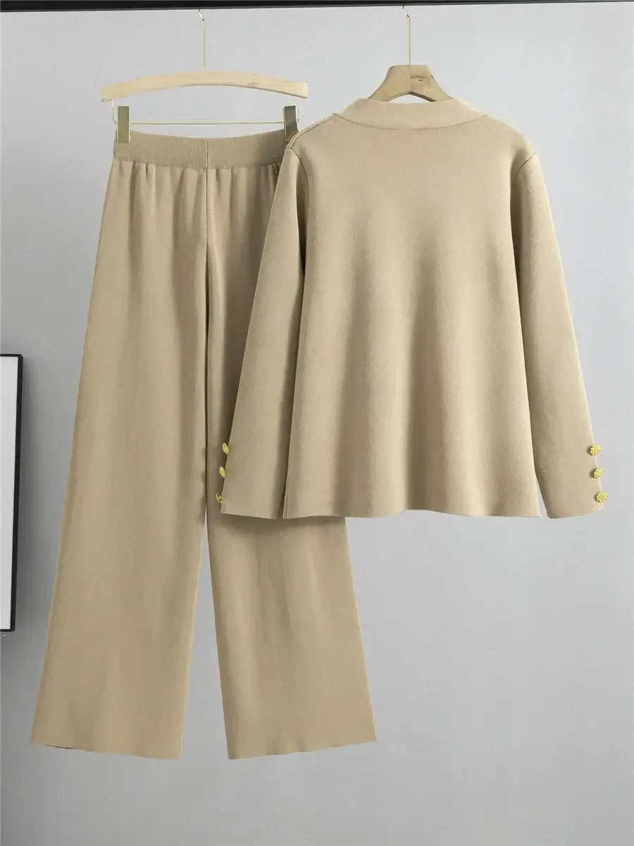 Knit Lounge Set | Two-Piece | Gold Button Detail