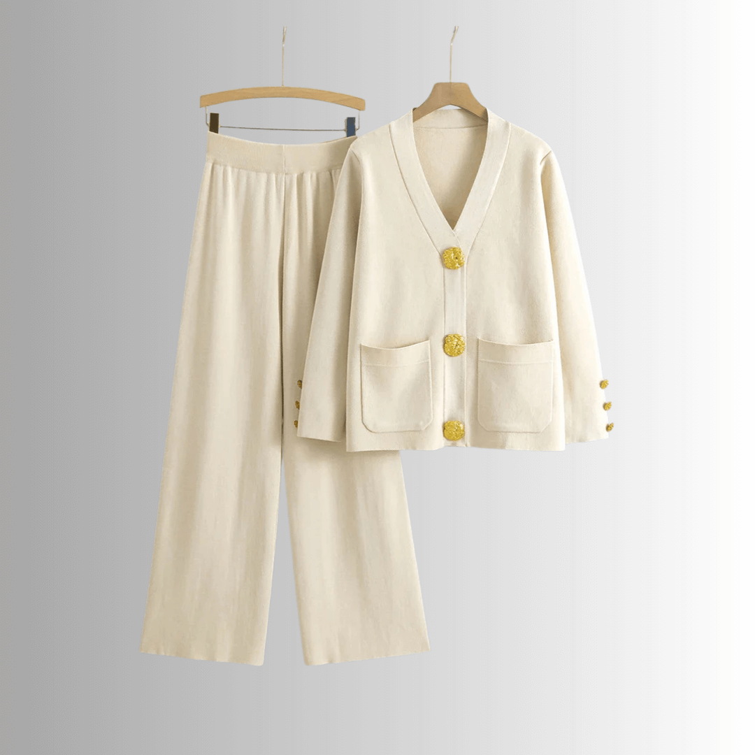 Knit Lounge Set | Two-Piece | Gold Button Detail