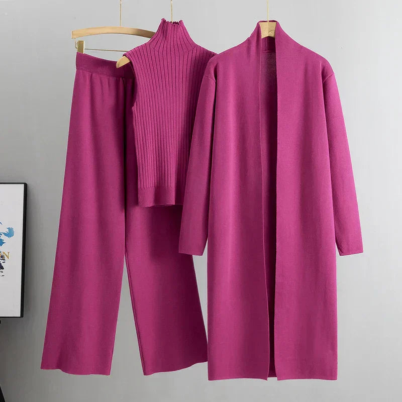 3-Piece Knit Lounge Set | Mock Neck Top & Cardigan | Versatile & Polished