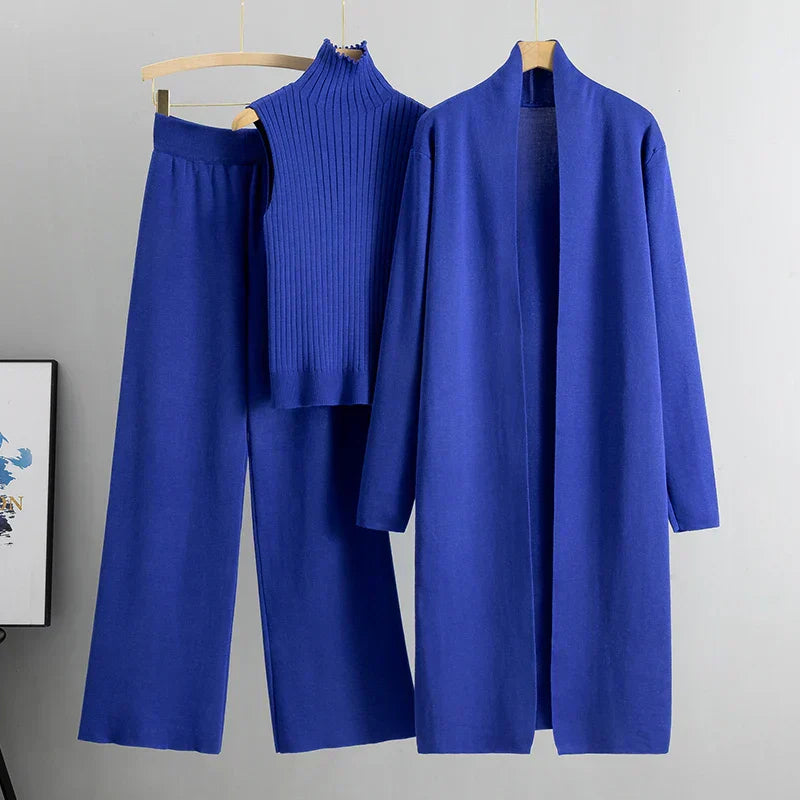 3-Piece Knit Lounge Set | Mock Neck Top & Cardigan | Versatile & Polished