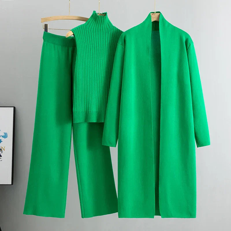 3-Piece Knit Lounge Set | Mock Neck Top & Cardigan | Versatile & Polished