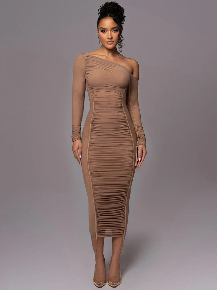 One-Shoulder Ruched Dress | Sculpting Fit | Elegant Statement