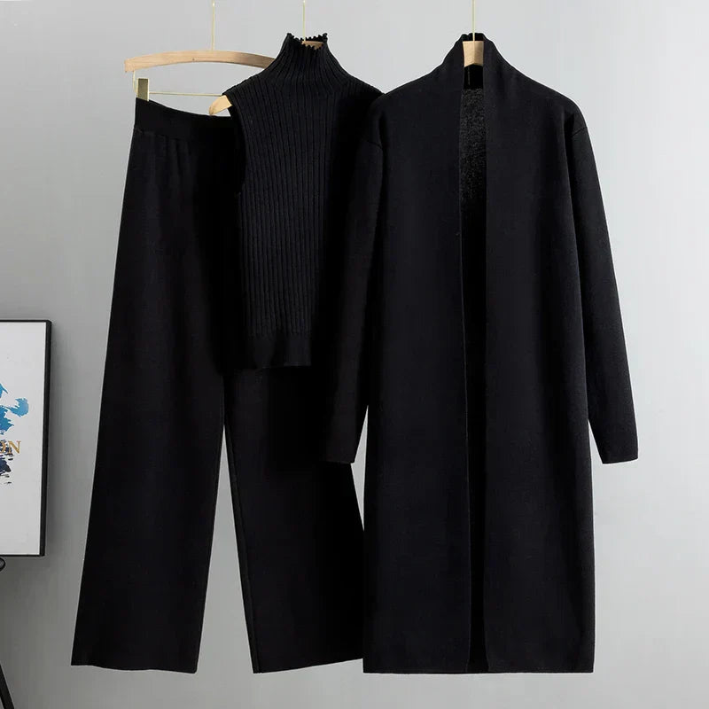 3-Piece Knit Lounge Set | Mock Neck Top & Cardigan | Versatile & Polished