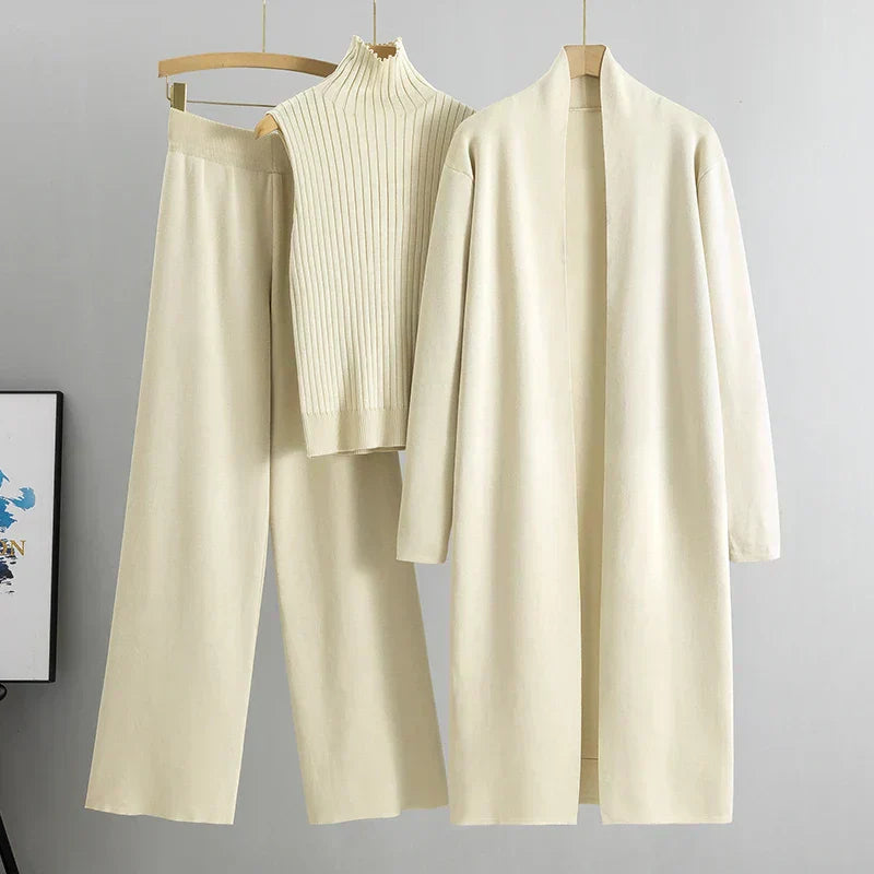 3-Piece Knit Lounge Set | Mock Neck Top & Cardigan | Versatile & Polished