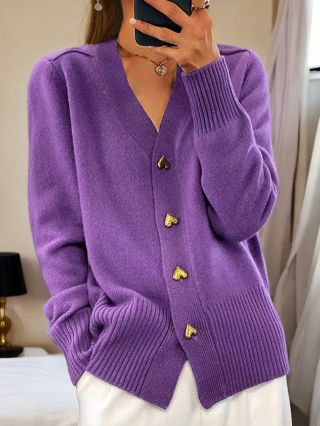 Heart Button Cardigan | V-Neck Knit | Playful & Chic