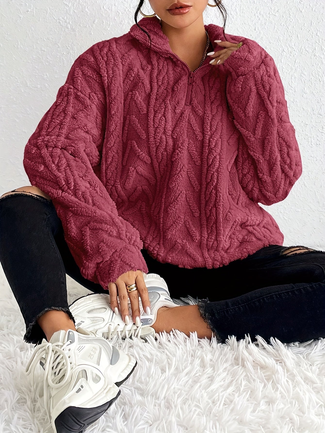 Chevron Fleece Pullover | Cozy Fit | Half-Zip Casual Essential
