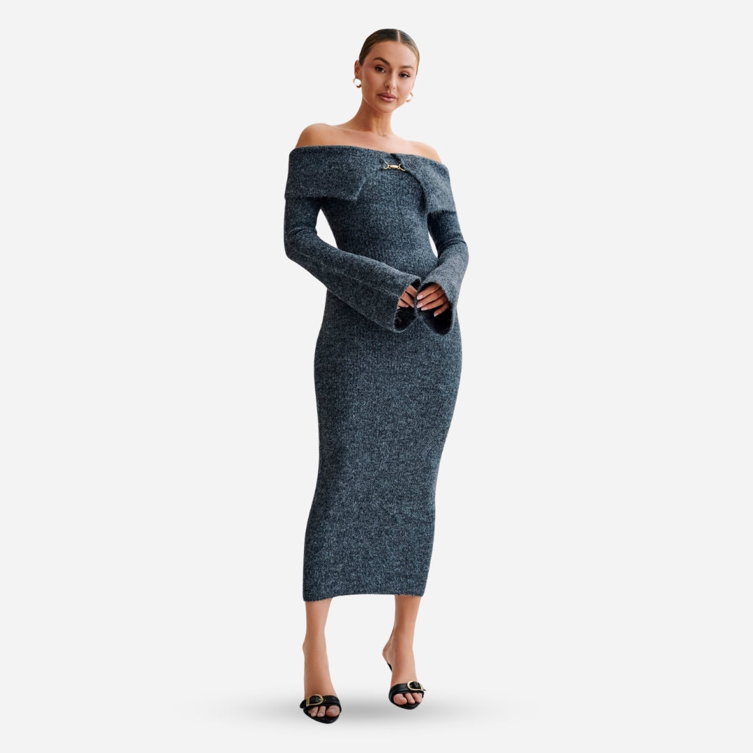 Off-Shoulder Knit Dress | Long Sleeve | Cozy & Sculpted