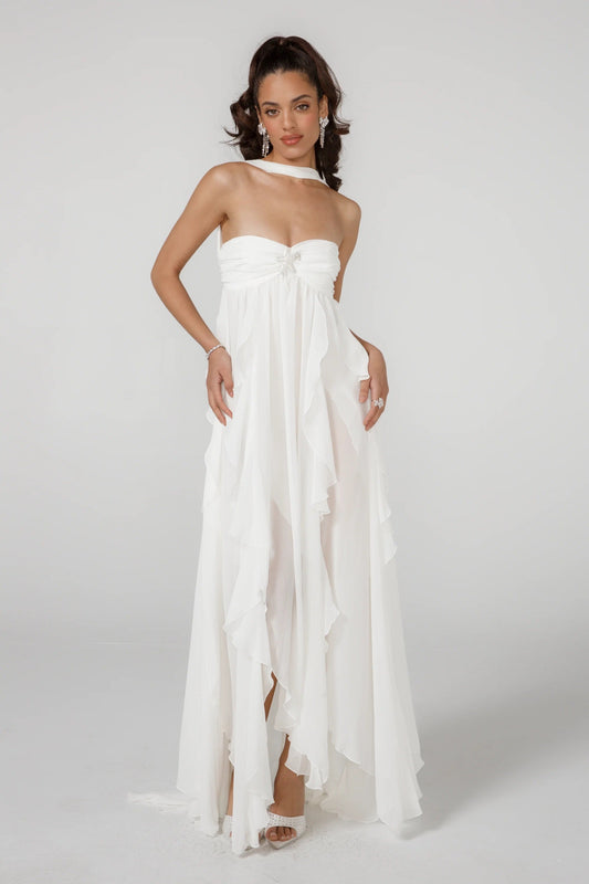 Strapless Ruffle Gown | Elegant Drape | Formal Flow