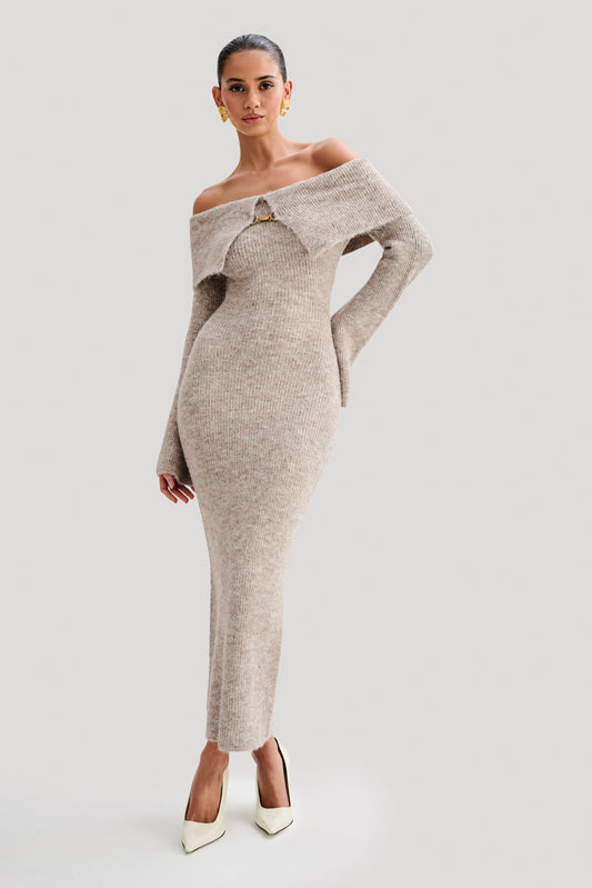 Off-Shoulder Knit Dress | Long Sleeve | Cozy & Sculpted