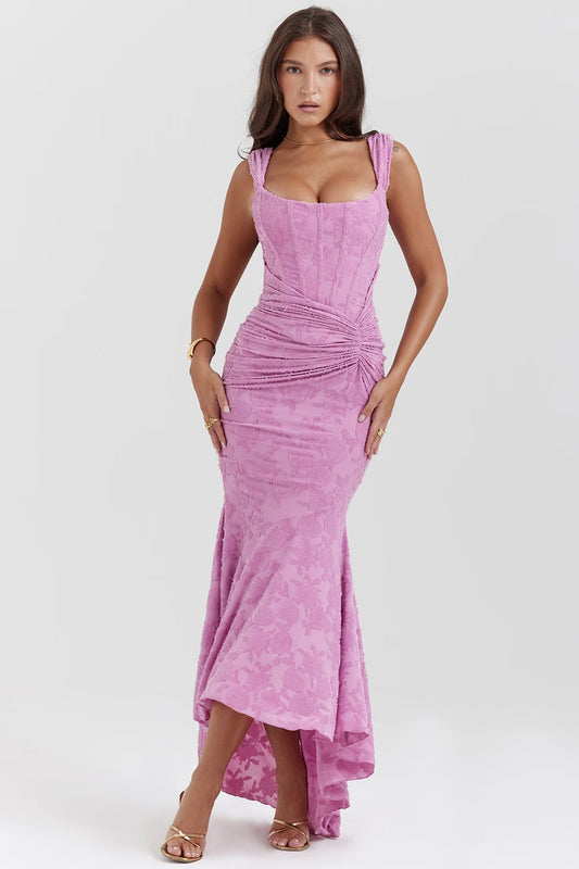 Elegant Draped Gown | Textured Fabric | Sophisticated Silhouette