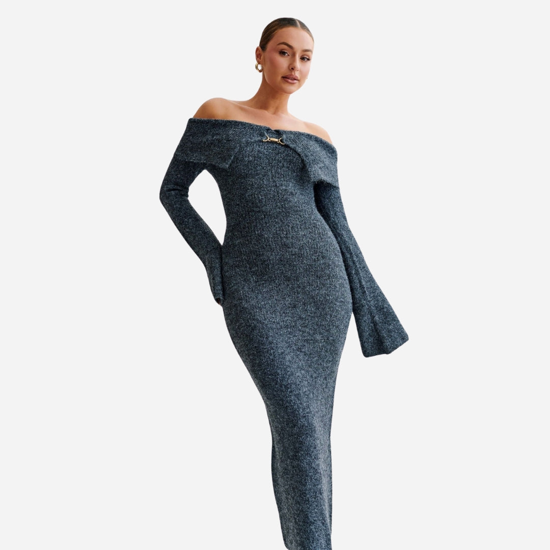 Off-Shoulder Knit Dress | Long Sleeve | Cozy & Sculpted
