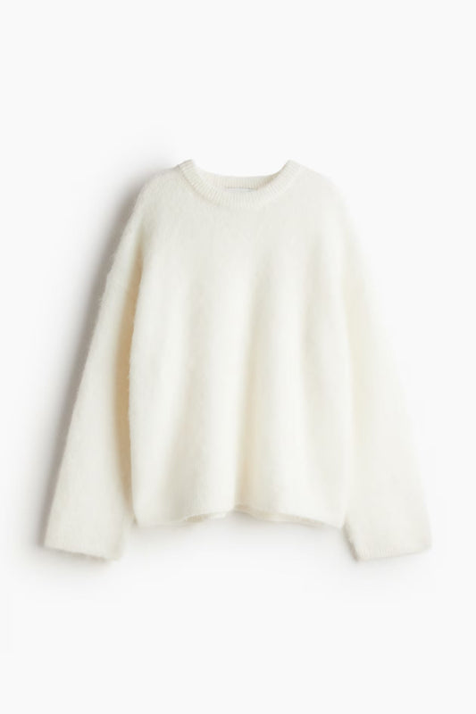 Fluffy White Sweater | Minimalist Knit | Soft & Cozy