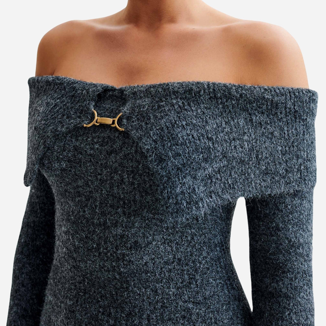 Off-Shoulder Knit Dress | Long Sleeve | Cozy & Sculpted