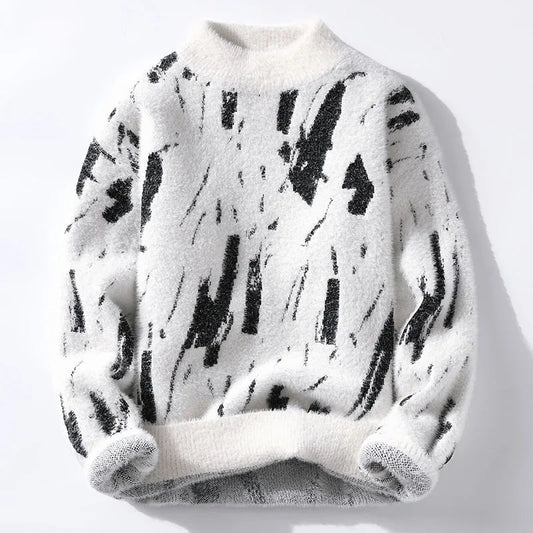Abstract Knit Sweater | High Neck | Soft & Artistic