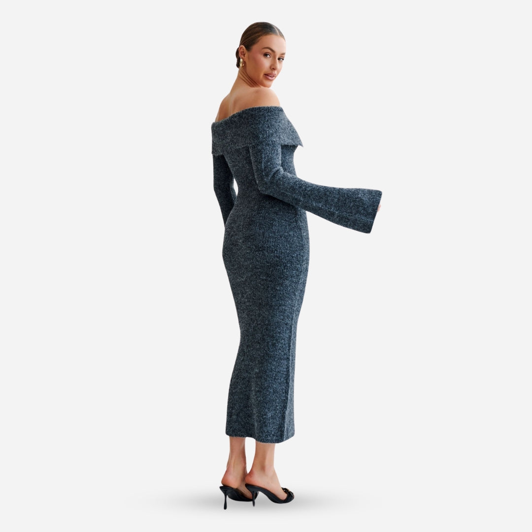 Off-Shoulder Knit Dress | Long Sleeve | Cozy & Sculpted