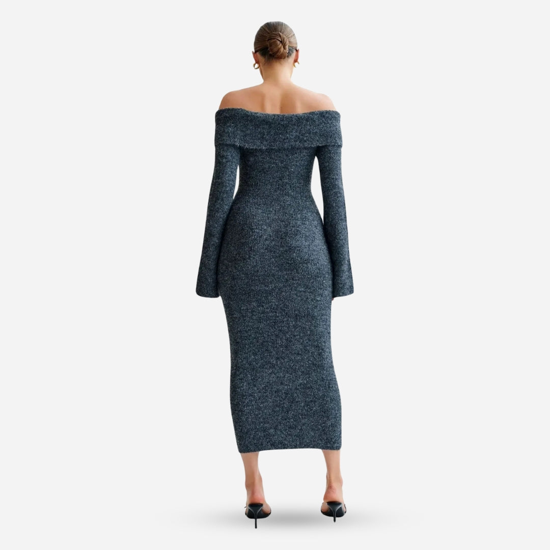Off-Shoulder Knit Dress | Long Sleeve | Cozy & Sculpted