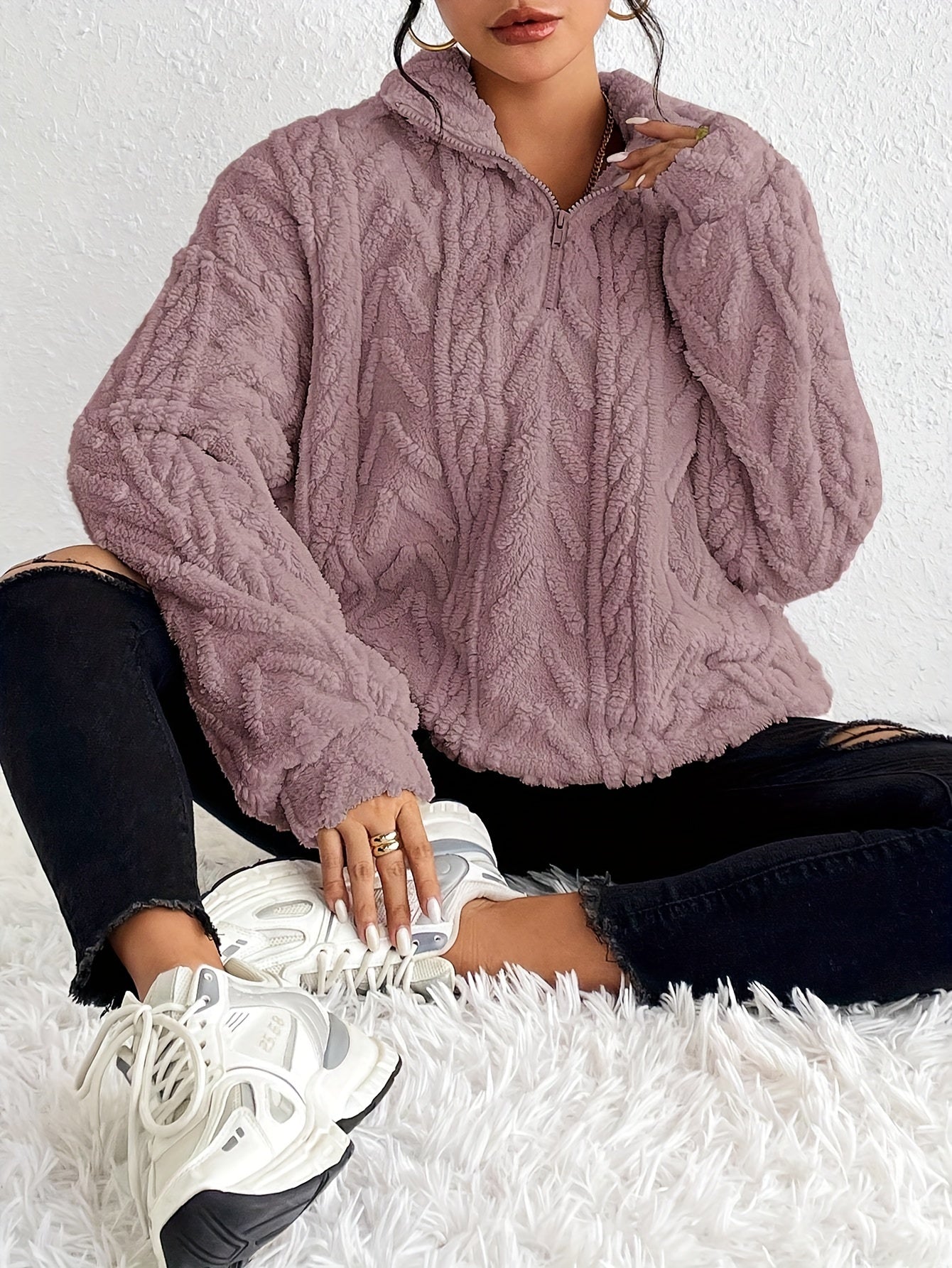 Chevron Fleece Pullover | Cozy Fit | Half-Zip Casual Essential