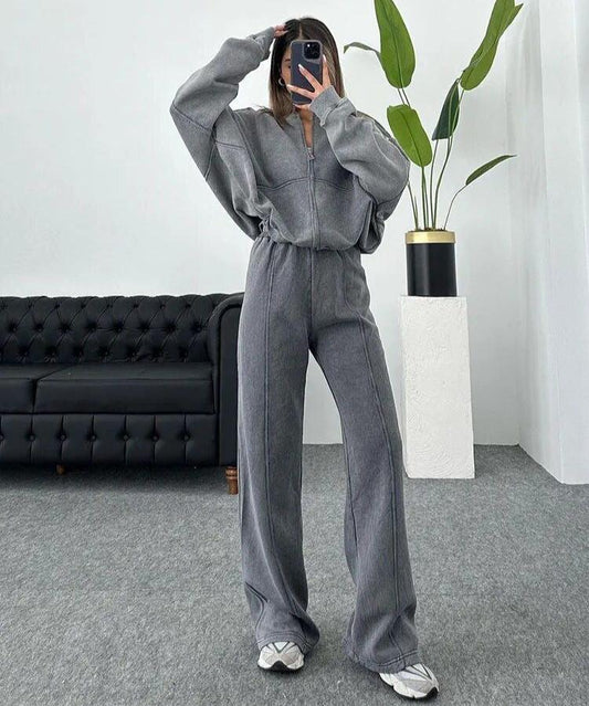 Oversized Zip Hoodie and Wide-Leg Pants Set | Cozy Streetwear | Effortless Style