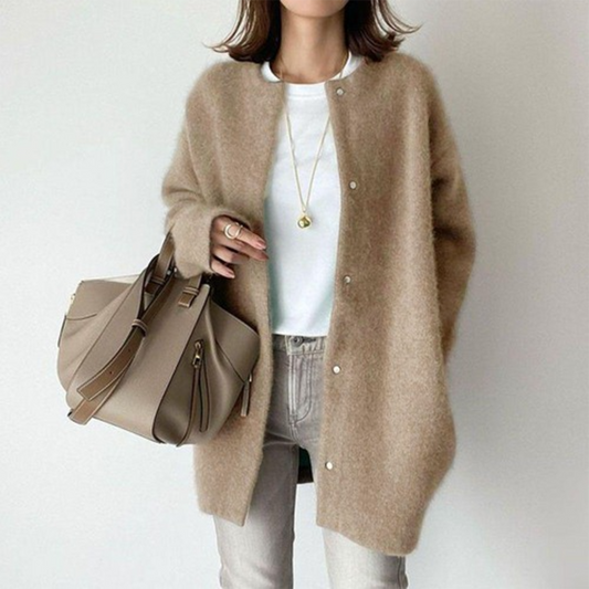 Oversized Wool Cardigan | Snap Button | Soft & Minimalist