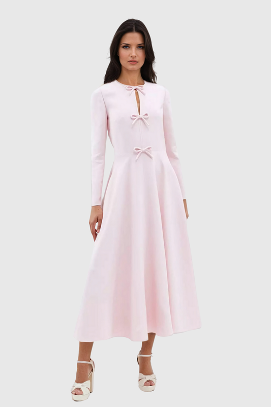 Bow Detail Midi Dress | Long Sleeve | Feminine & Elegant