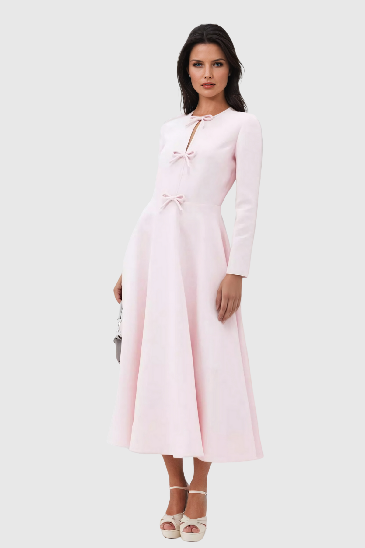 Bow Detail Midi Dress | Long Sleeve | Feminine & Elegant