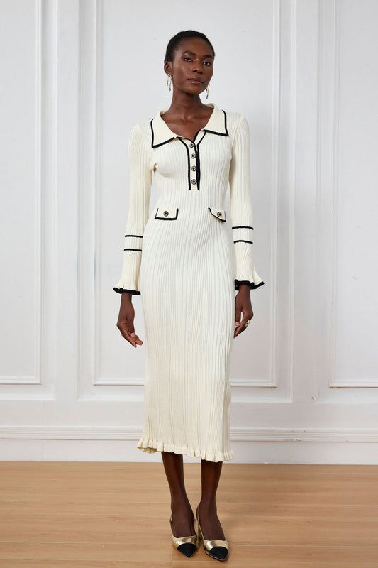 Rib-Knit Midi Dress | Elegant Slim Fit | Timeless Detailing