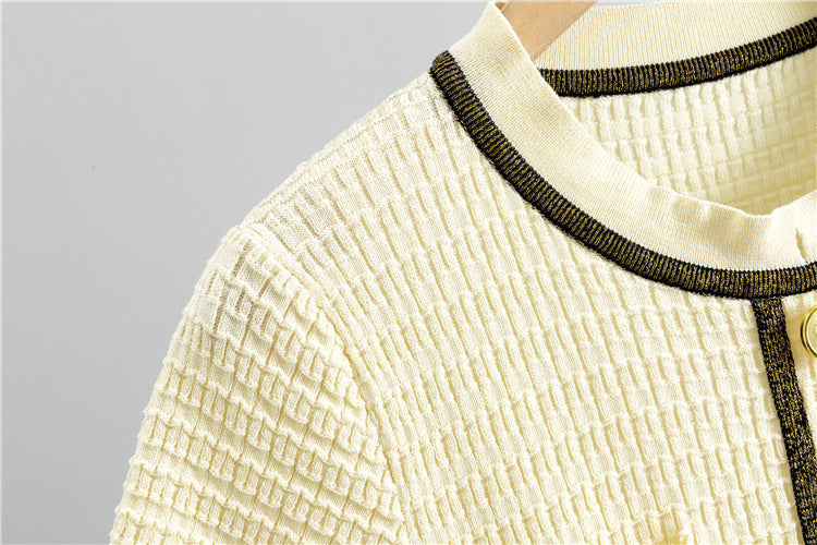 Tweed Belted Dress | Gold Button Detail | Elegant Contrast Trim