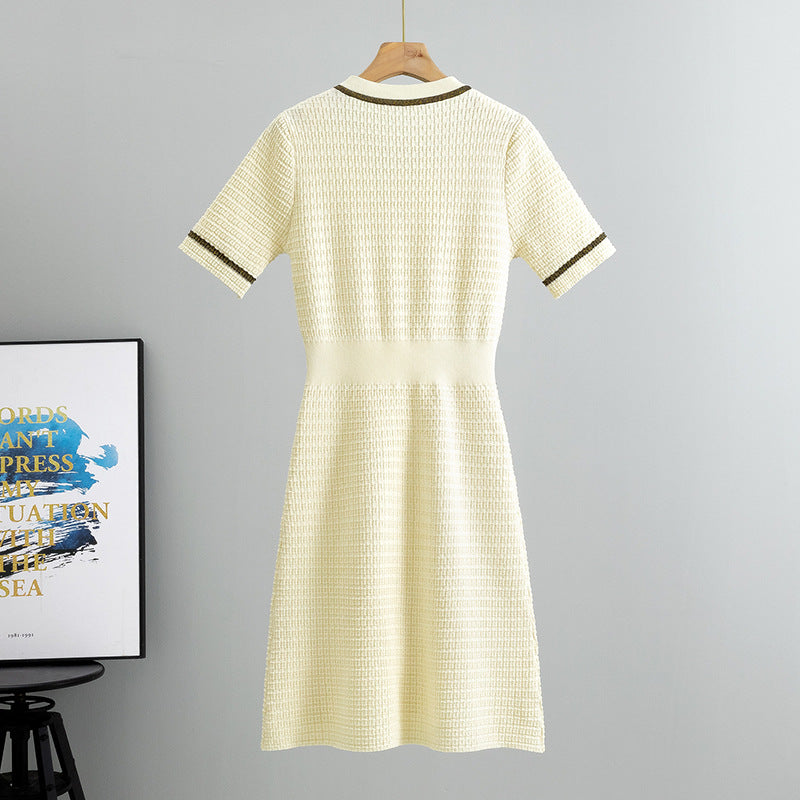Tweed Belted Dress | Gold Button Detail | Elegant Contrast Trim