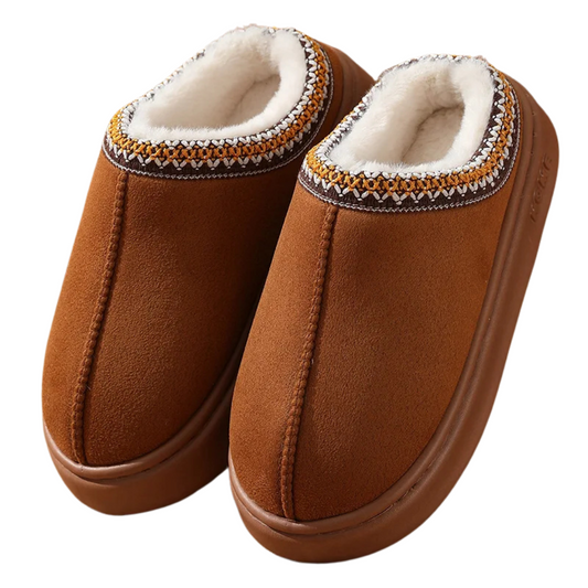 Fleece-Lined Embroidered Slippers | Cozy Comfort | Warm and Stylish