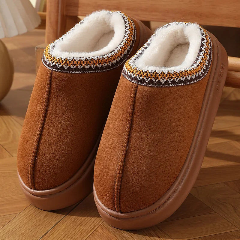 Fleece-Lined Embroidered Slippers | Cozy Comfort | Warm and Stylish
