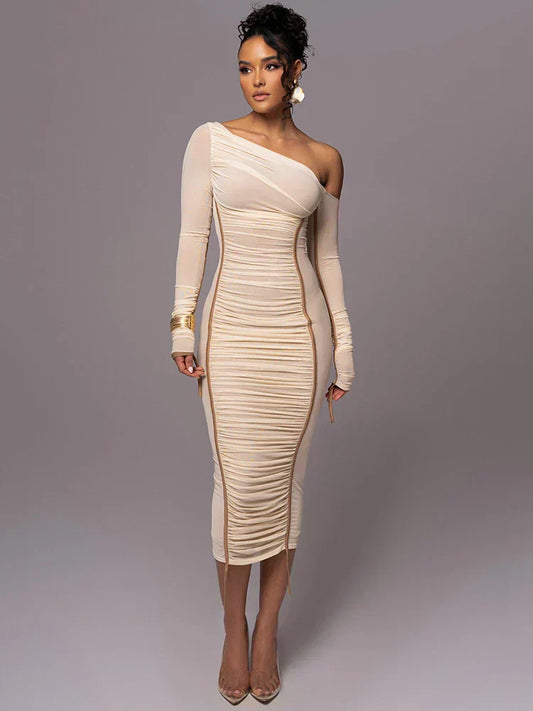 One-Shoulder Ruched Dress | Sculpting Fit | Elegant Statement