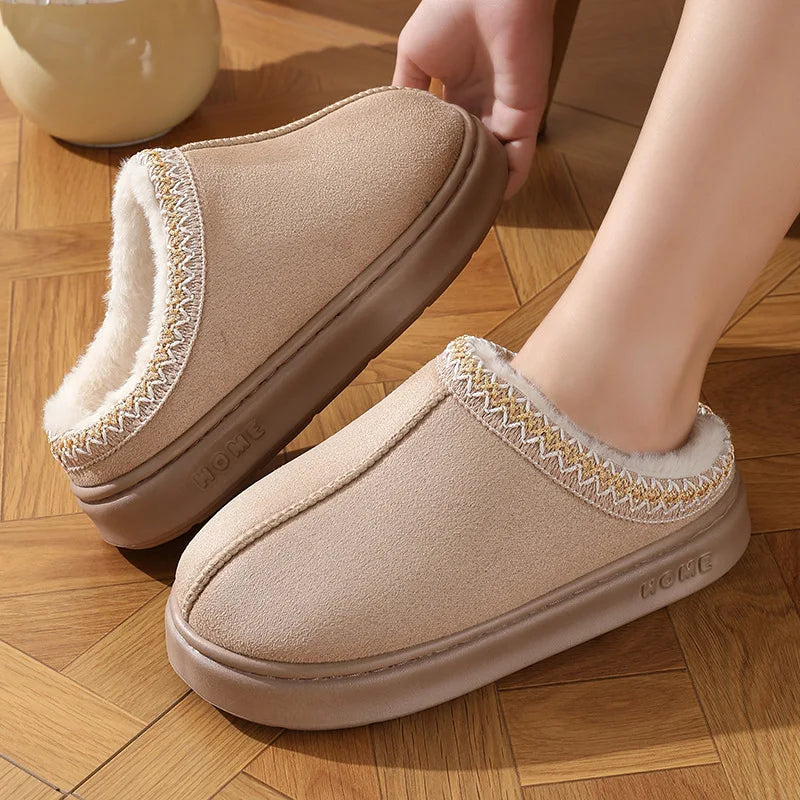 Fleece-Lined Embroidered Slippers | Cozy Comfort | Warm and Stylish
