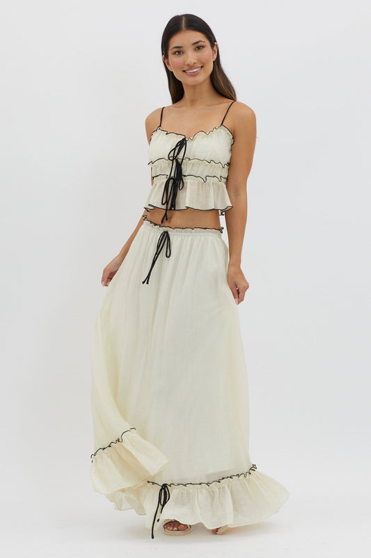 Two-Piece Ruffled Crop Top and Maxi Skirt Set | Summer Breeze | Lightweight and Flowy