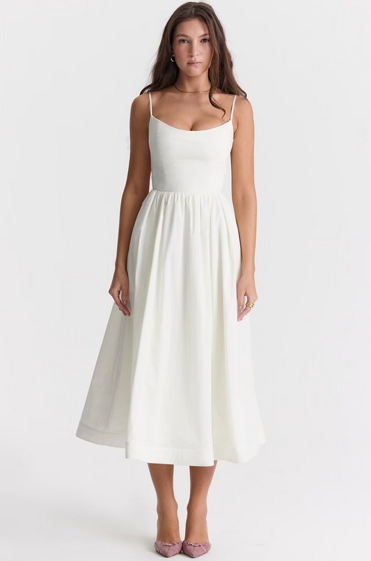 Elegant Cotton Midi Dress | Timeless Summer Style | Lightweight and Romantic