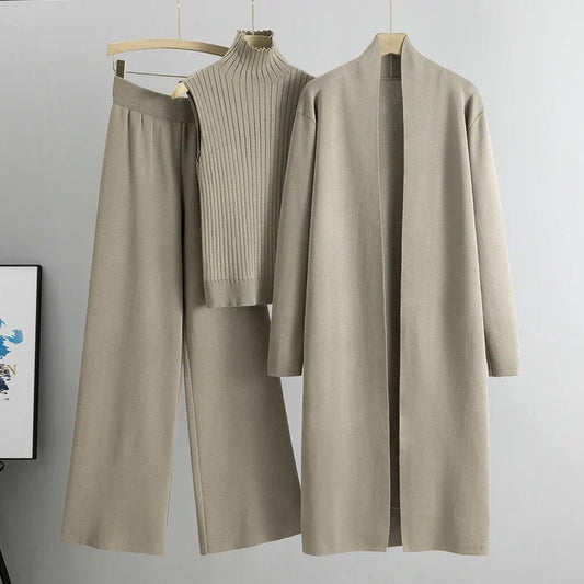 3-Piece Knit Lounge Set | Mock Neck Top & Cardigan | Versatile & Polished