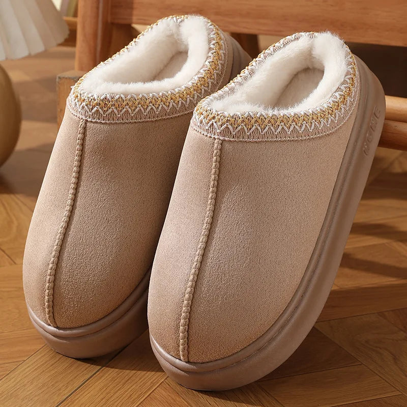 Fleece-Lined Embroidered Slippers | Cozy Comfort | Warm and Stylish