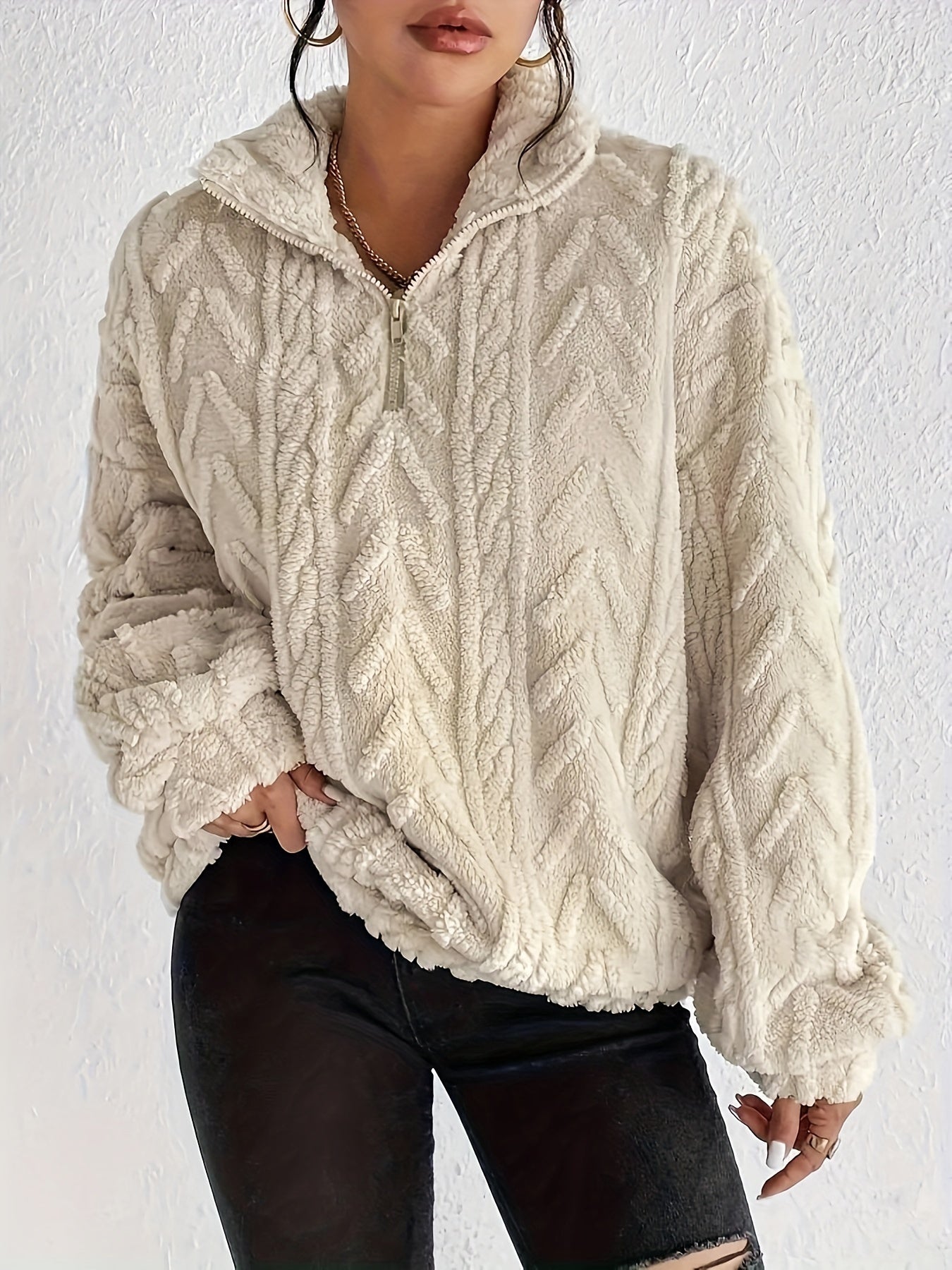Chevron Fleece Pullover | Cozy Fit | Half-Zip Casual Essential