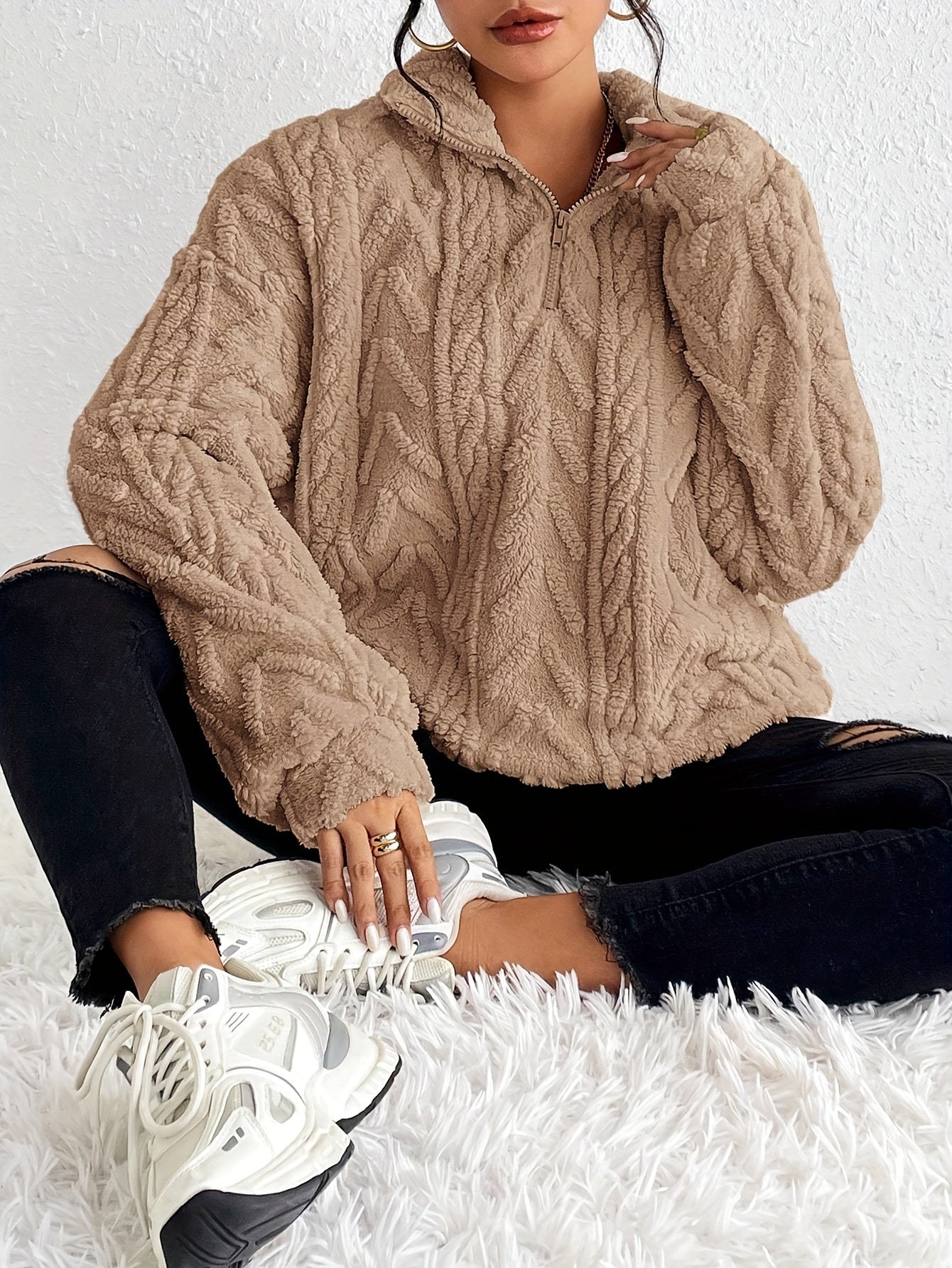 Chevron Fleece Pullover | Cozy Fit | Half-Zip Casual Essential