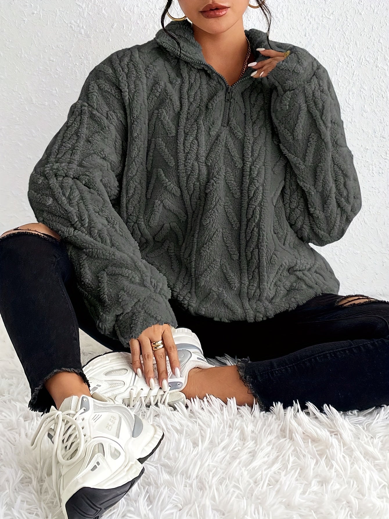 Chevron Fleece Pullover | Cozy Fit | Half-Zip Casual Essential