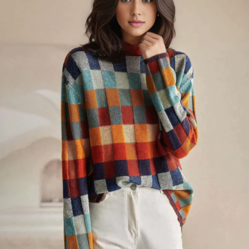 Checkered Knit Sweater | Retro Vibes | Cozy & Bold