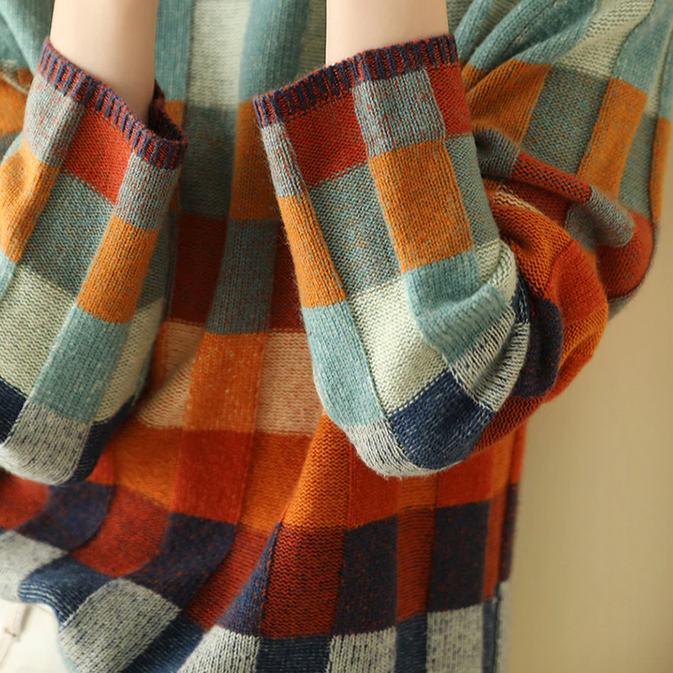 Checkered Knit Sweater | Retro Vibes | Cozy & Bold