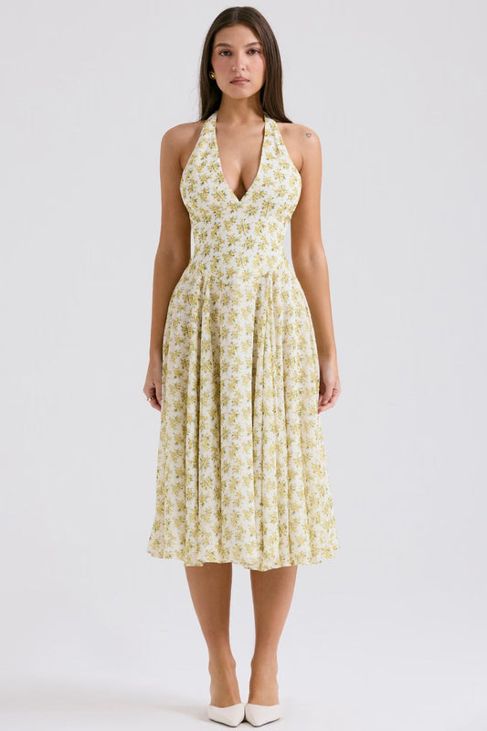Halter Midi Dress | Flowy Silhouette | Floral Charm