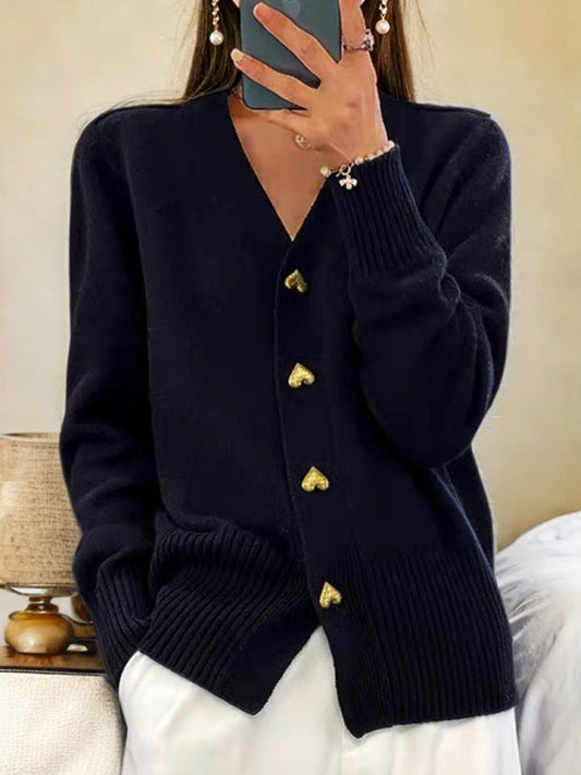 Heart Button Cardigan | V-Neck Knit | Playful & Chic
