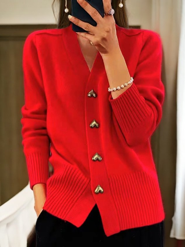 Heart Button Cardigan | V-Neck Knit | Playful & Chic