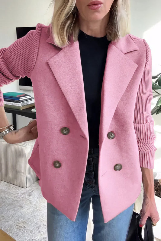 Mixed-Media Blazer | Pink Wool & Knit | Structured & Stylish